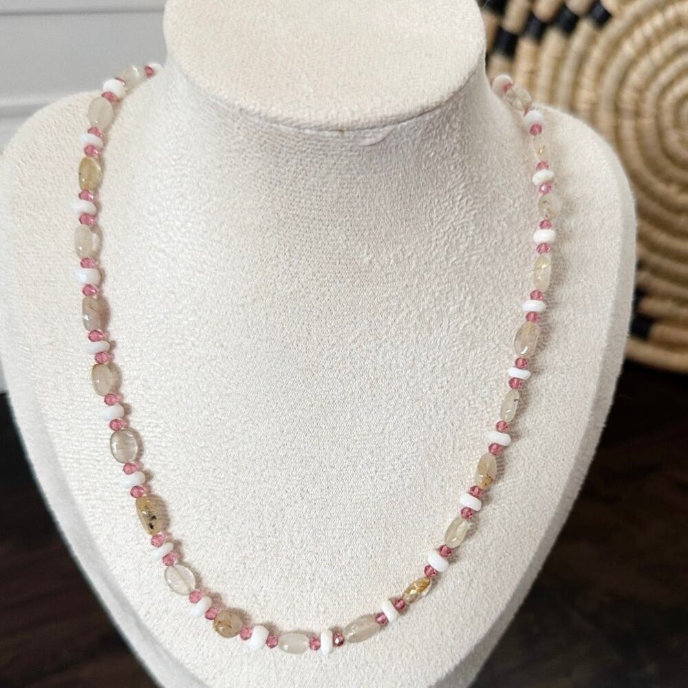 Second Bloom Studio Rose Quartz Opal Necklace 17" + Extender Pink Gold Artisan